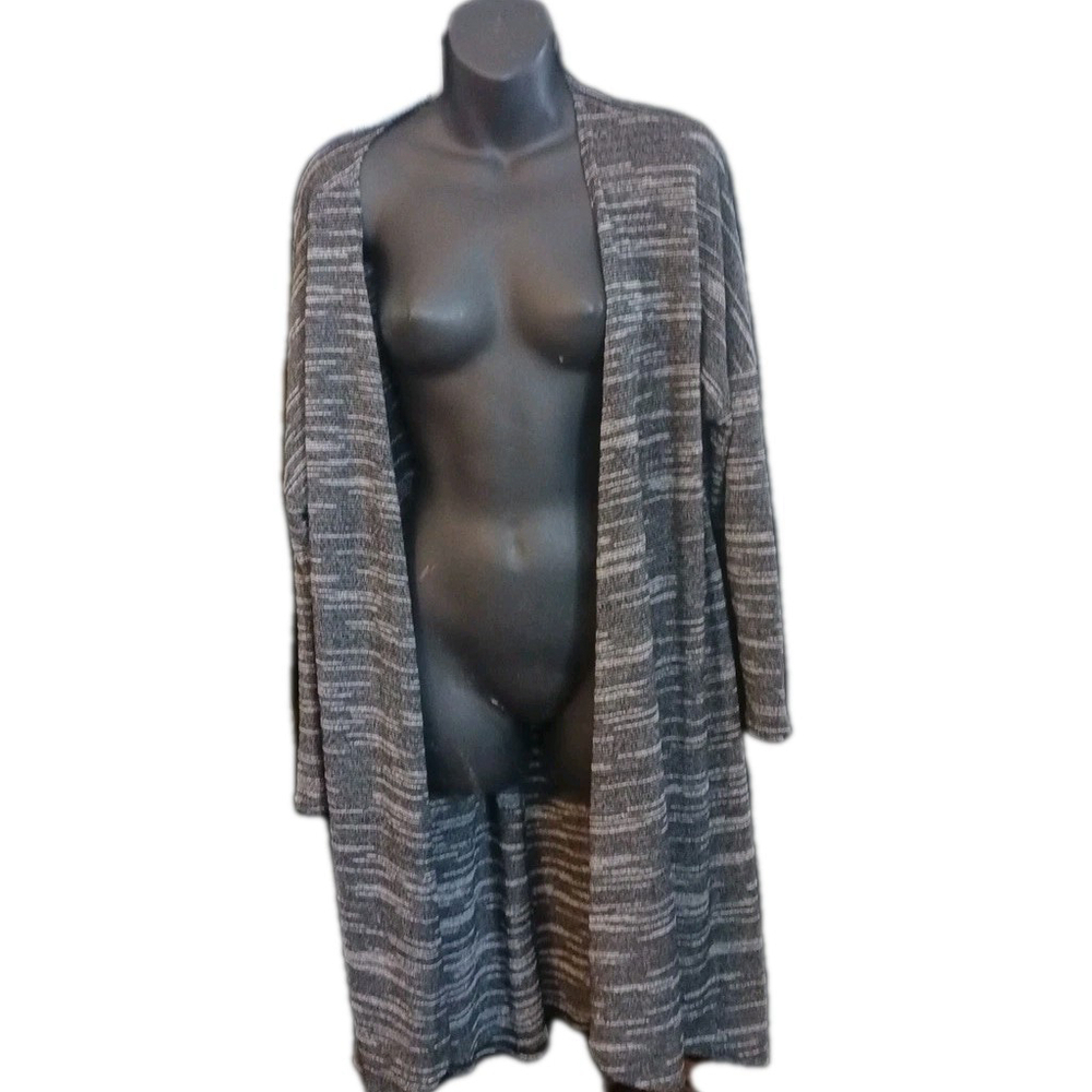 89th & Madison Black Gray Long Sleeve Open Cardigan Size 1X